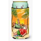 Caroline'S Treasures Beach Christmas Santa Claus Napping Tall Boy Koozie Hugger, Multicolor