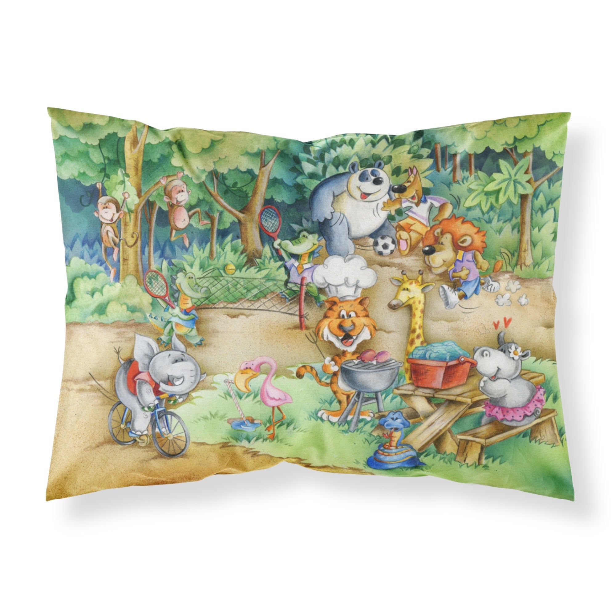 Caroline'S Treasures Animals At A Picnic Fabric Standard Pillowcase Aph6821Pillowcase, Multicolor