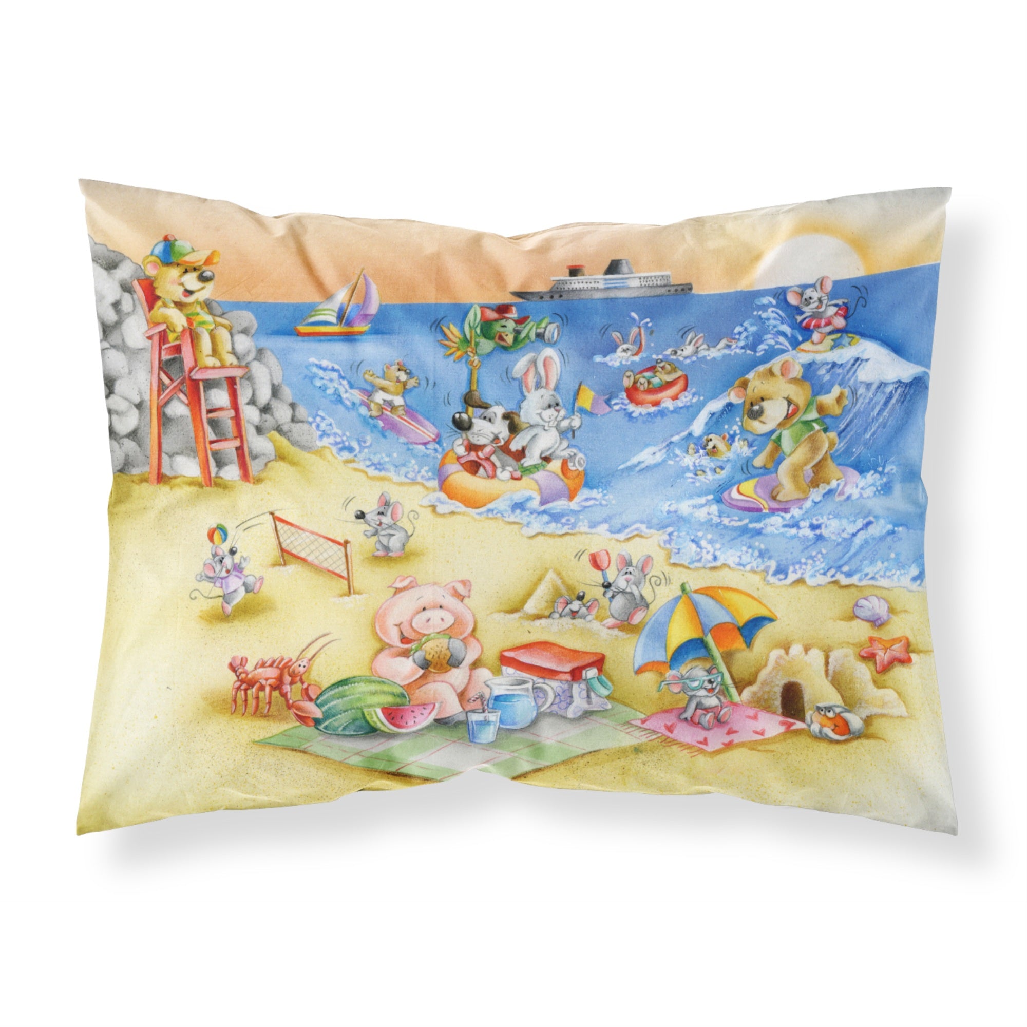 Caroline'S Treasures Animals Swimming At The Beach Fabric Standard Pillowcase Aph6822Pillowcase, Multicolor