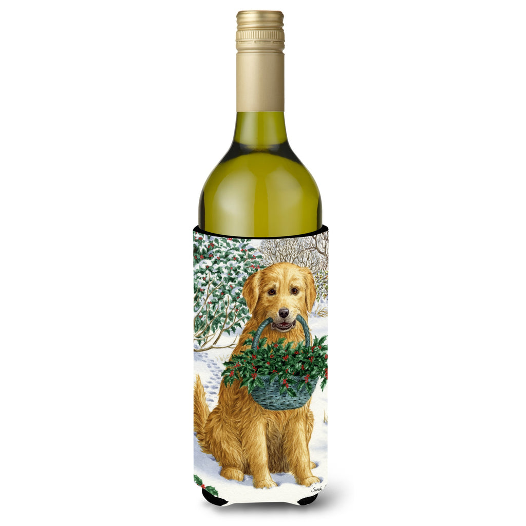 Caroline'S Treasures Yellow Labrador And Holly Wine Bottle Koozie Hugger