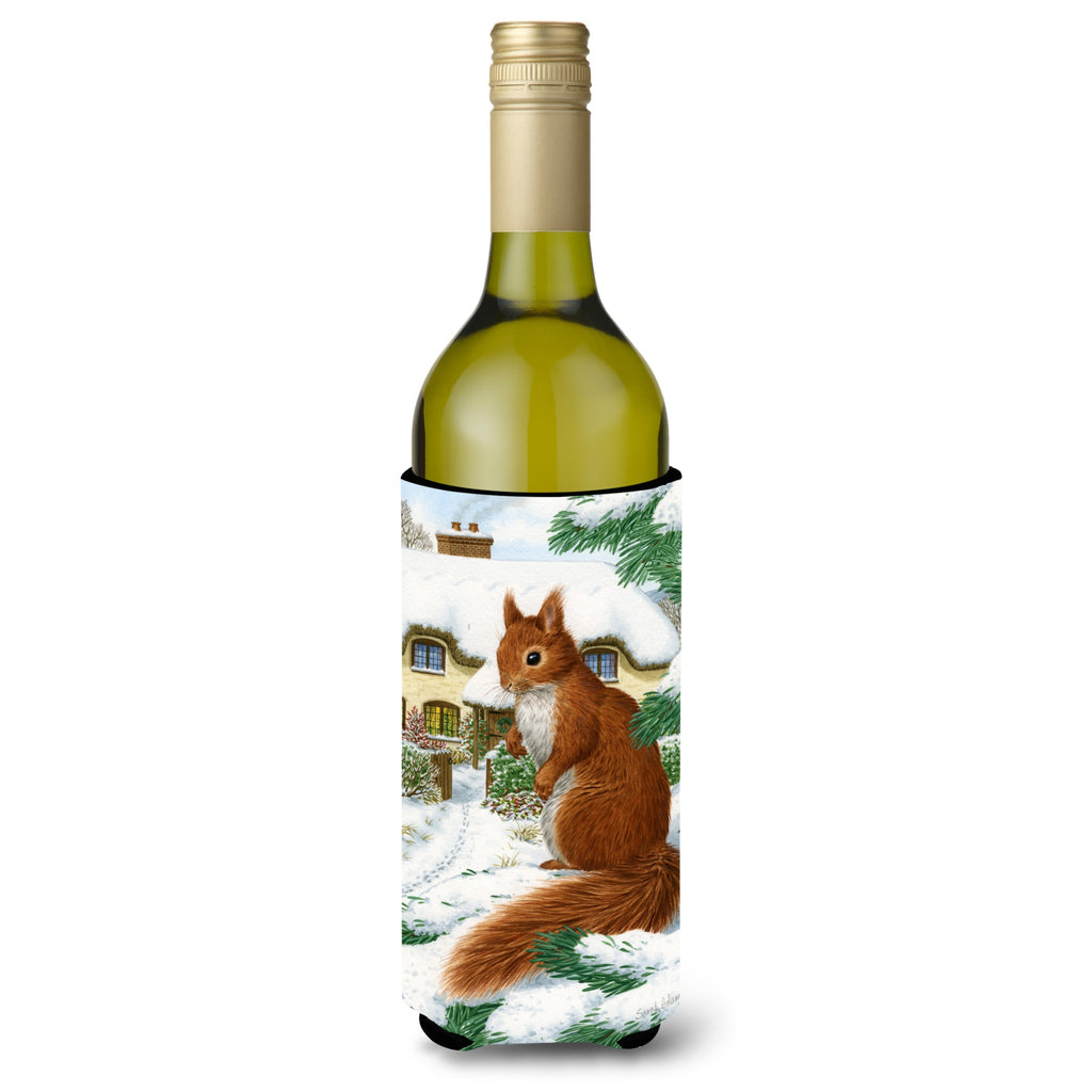 Caroline'S Treasures Red Squirrel And Cottage Wine Bottle Koozie Hugger - Thumbnail 2