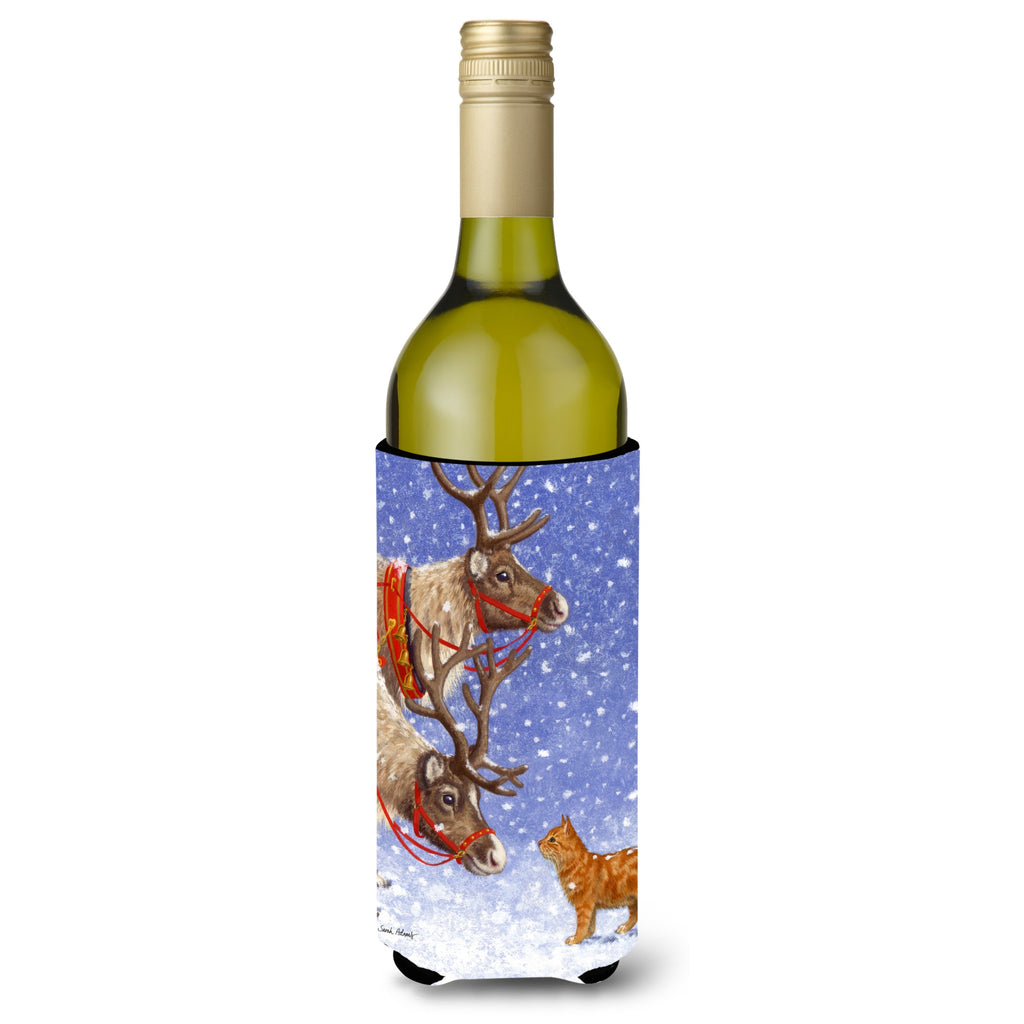Caroline'S Treasures Reindeers And Cat Wine Bottle Koozie Hugger