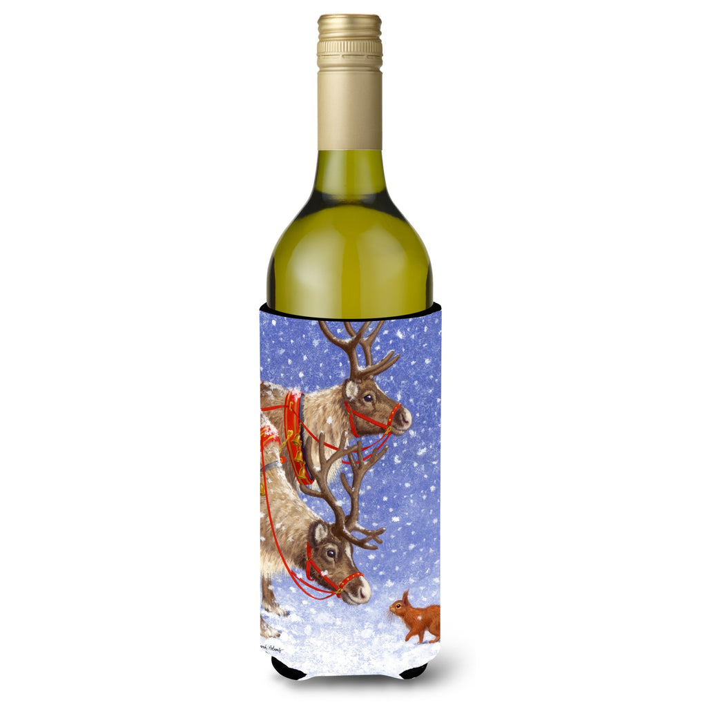 Caroline'S Treasures Reindeers And Cat Wine Bottle Koozie Hugger - Thumbnail 3