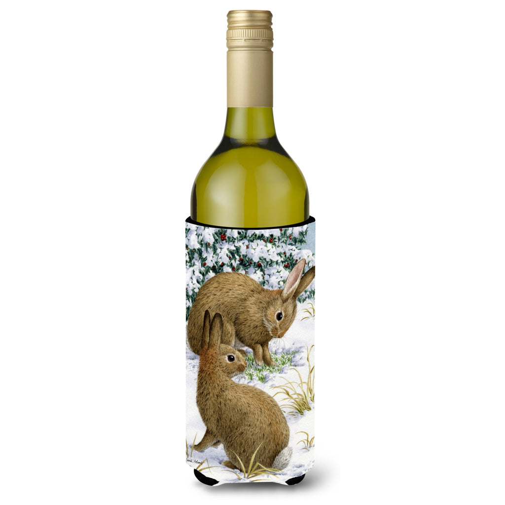 Caroline'S Treasures Rabbit Searching For Grass In The Snow Wine Bottle Koozie Hugger