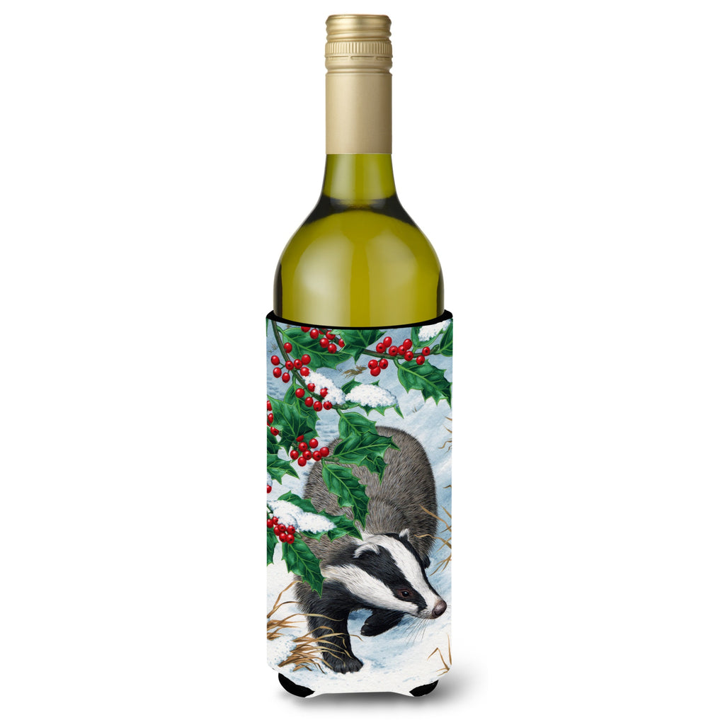 Caroline'S Treasures Badgers With Holly Berries Wine Bottle Koozie Hugger