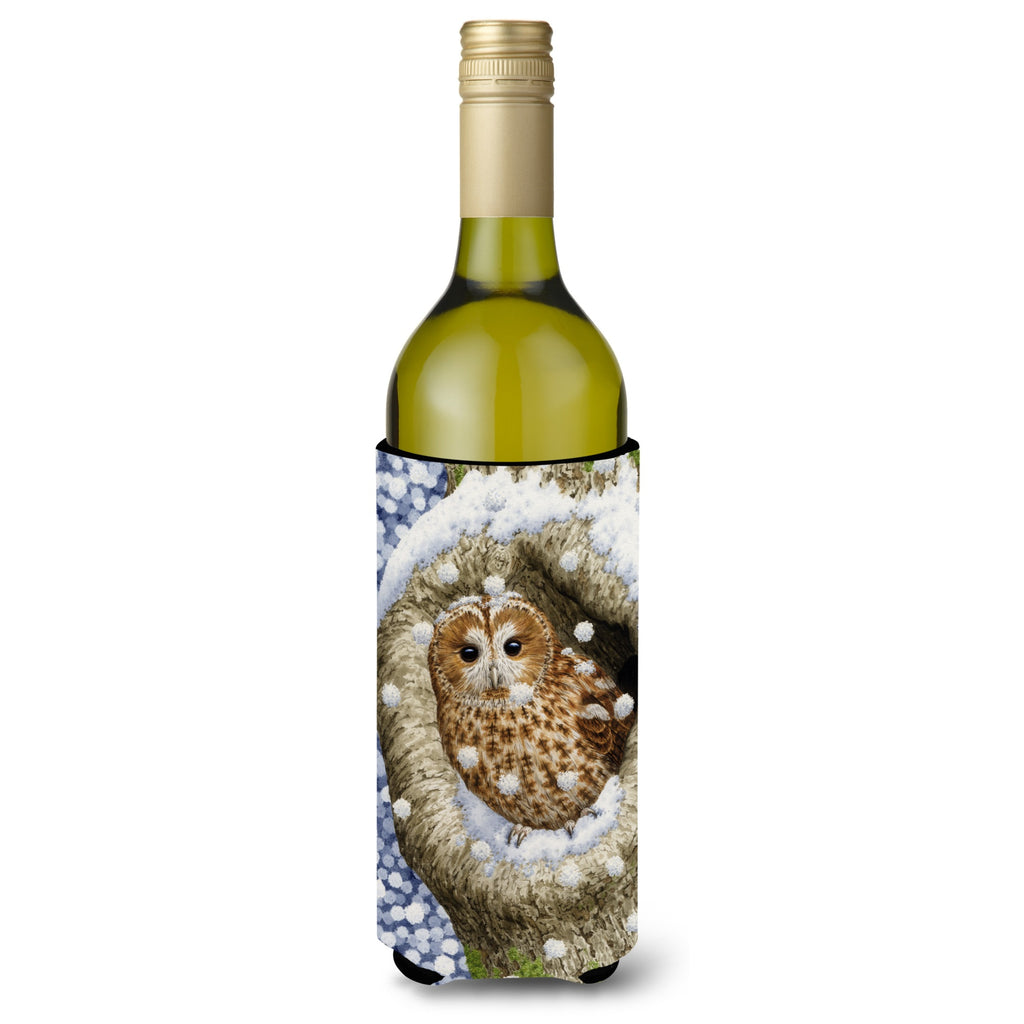Caroline'S Treasures Tawny Owl In The Tree Wine Bottle Koozie Hugger - Thumbnail 3