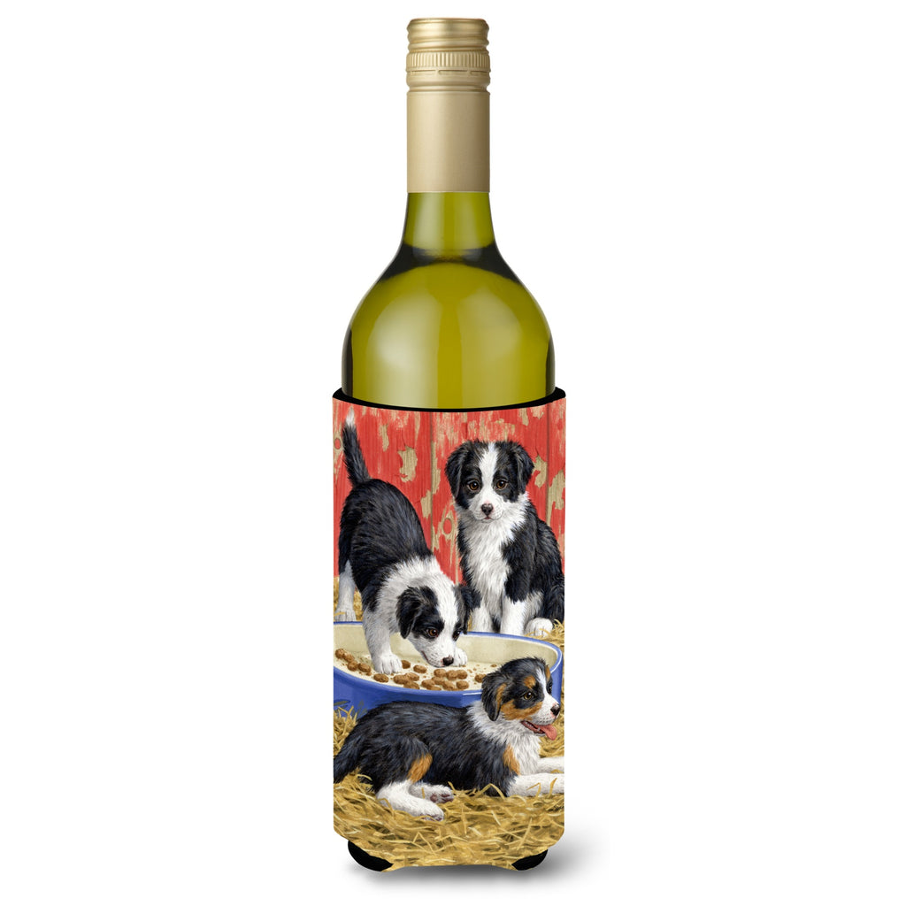 Caroline'S Treasures Christmas Border Collie Pups Wine Bottle Koozie Hugger - Thumbnail 2