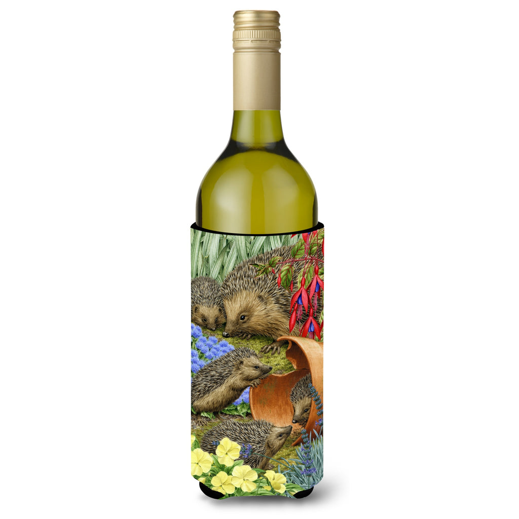 Hedgehogs In The Flower Pot Wine Bottle Koozie Hugger