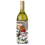 Caroline'S Treasures European Robin At The Window Wine Bottle Koozie Hugger, 750 Ml, Multicolor