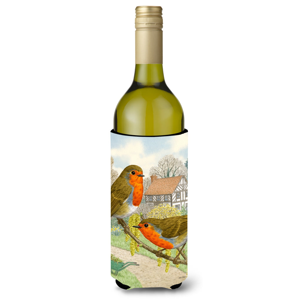 Caroline'S Treasures European Garden Robin Wine Bottle Koozie Hugger - Thumbnail 4