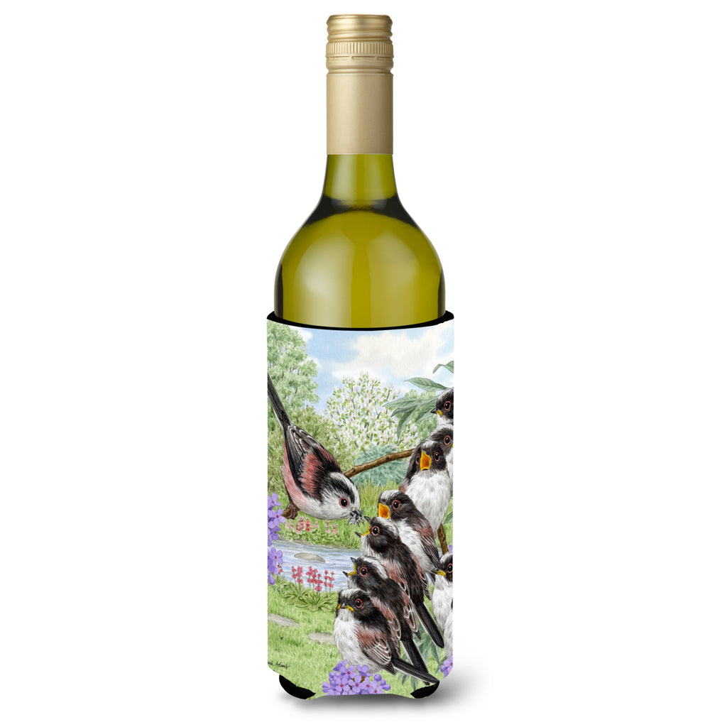 Caroline's Treasures Party Of 5 Long Tailed Tits Wine Bottle Koozie Hugger - Thumbnail 2