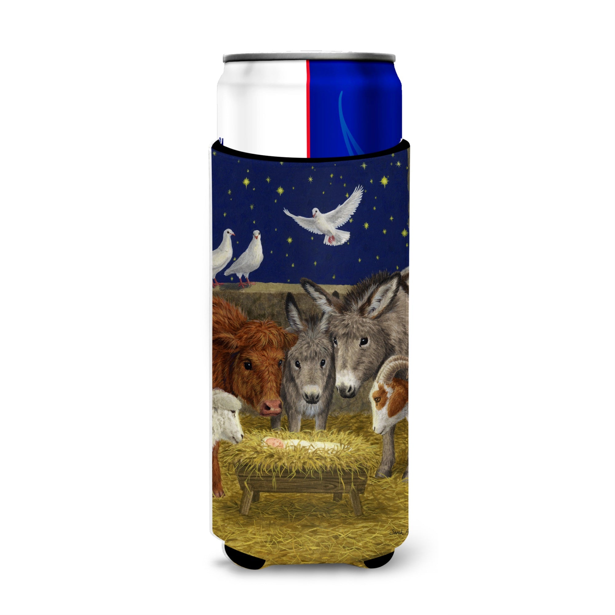 Caroline'S Treasures Nativity Scene With Just Animals Michelob Ultra Koozies For Slim Cans, Multicolor
