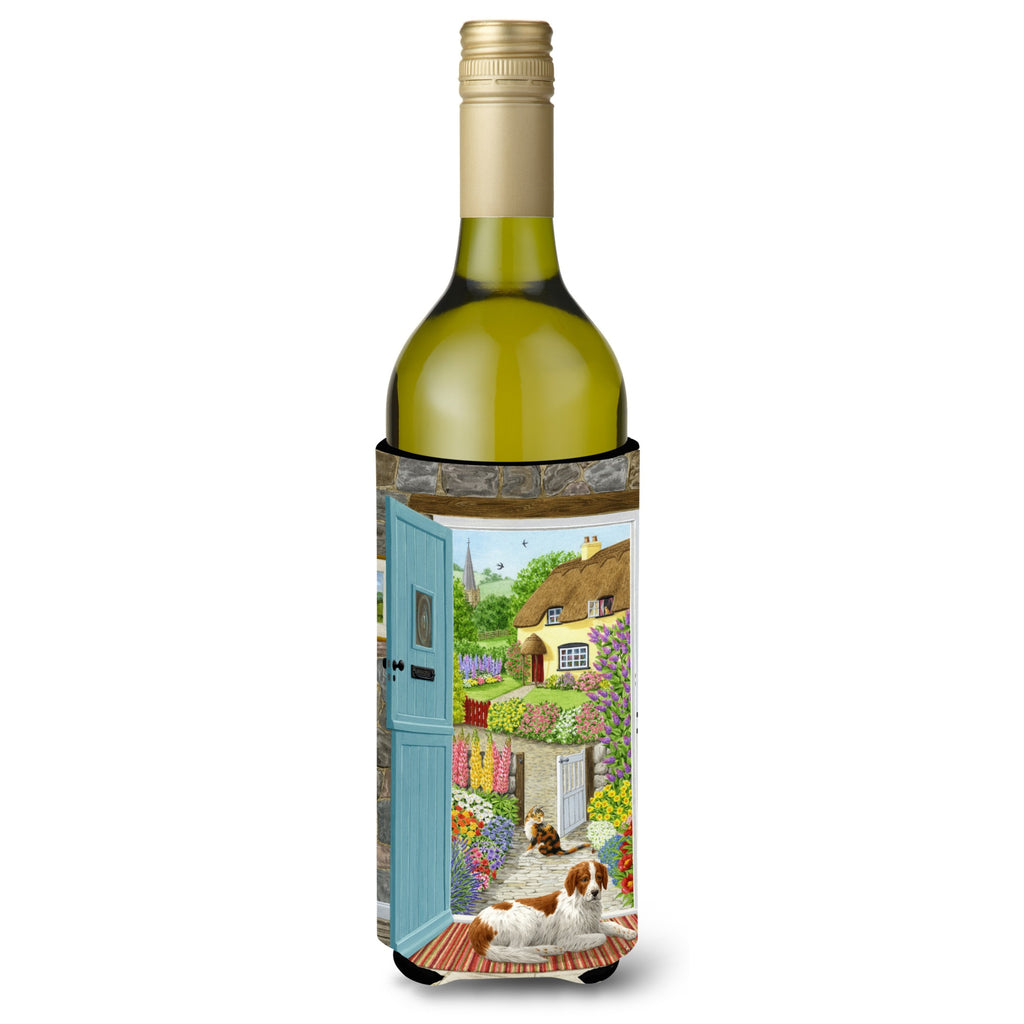 Caroline'S Treasures Welsh Springer Spaniel At The Cottage Door Wine Bottle Koozie Hugger