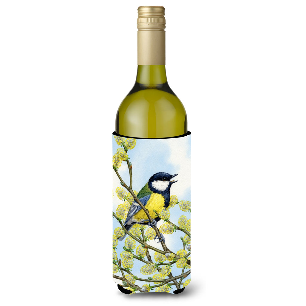 Eurasian Blue Tit On A Branch Wine Bottle Koozie Hugger
