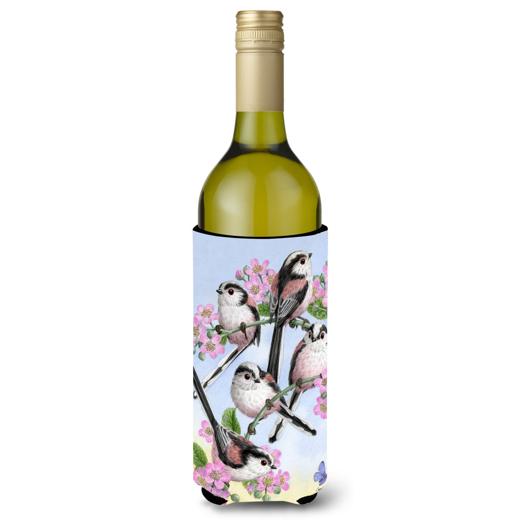 Caroline's Treasures Party Of 5 Long Tailed Tits Wine Bottle Koozie Hugger