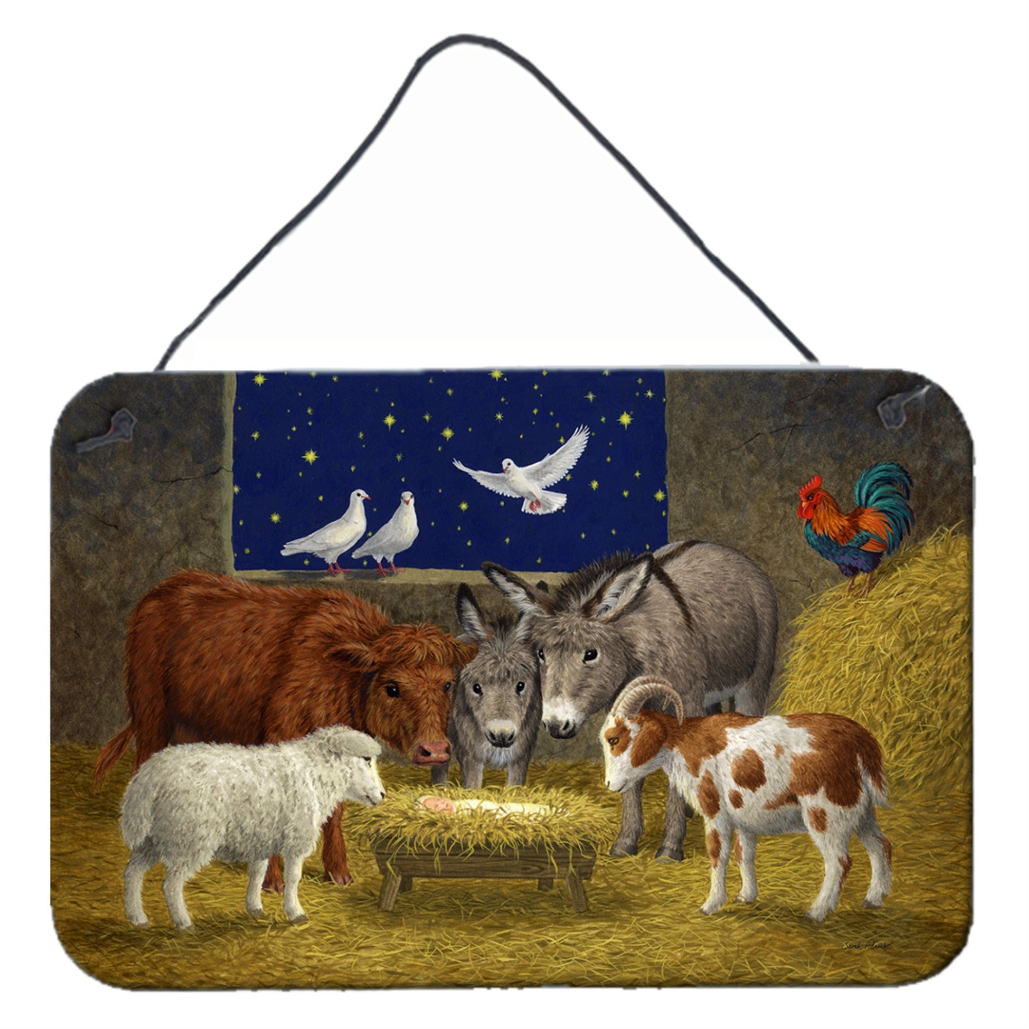 Caroline'S Treasures Animals At Crib Nativity Christmas Scene Wall Or Door Hanging Prints Asa2205Ds812, 8Hx12W, Multicolor