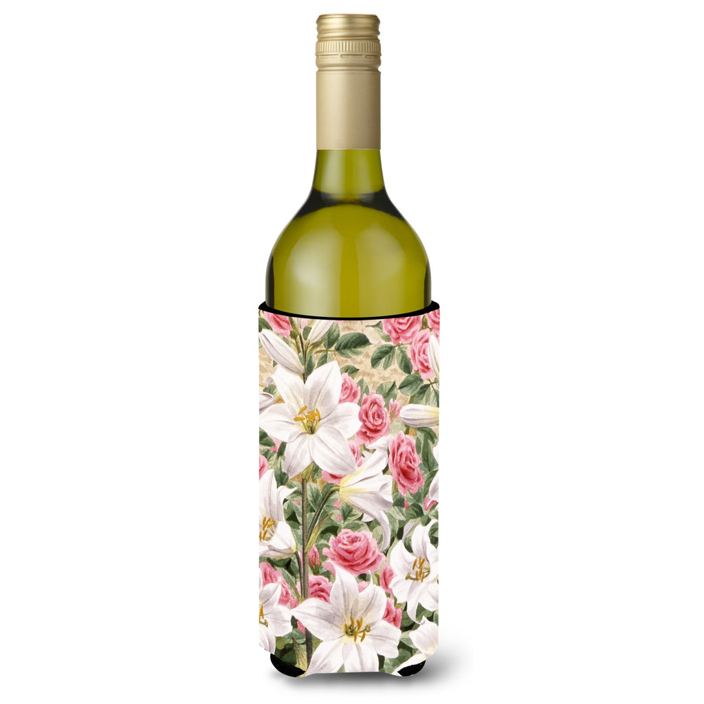 Caroline'S Treasures Lilies And Roses By Sarah Adams Wine Bottle Koozie Hugger