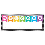 Smart Poly Welcome Banner, 9 x 24, B&W Polka Dots