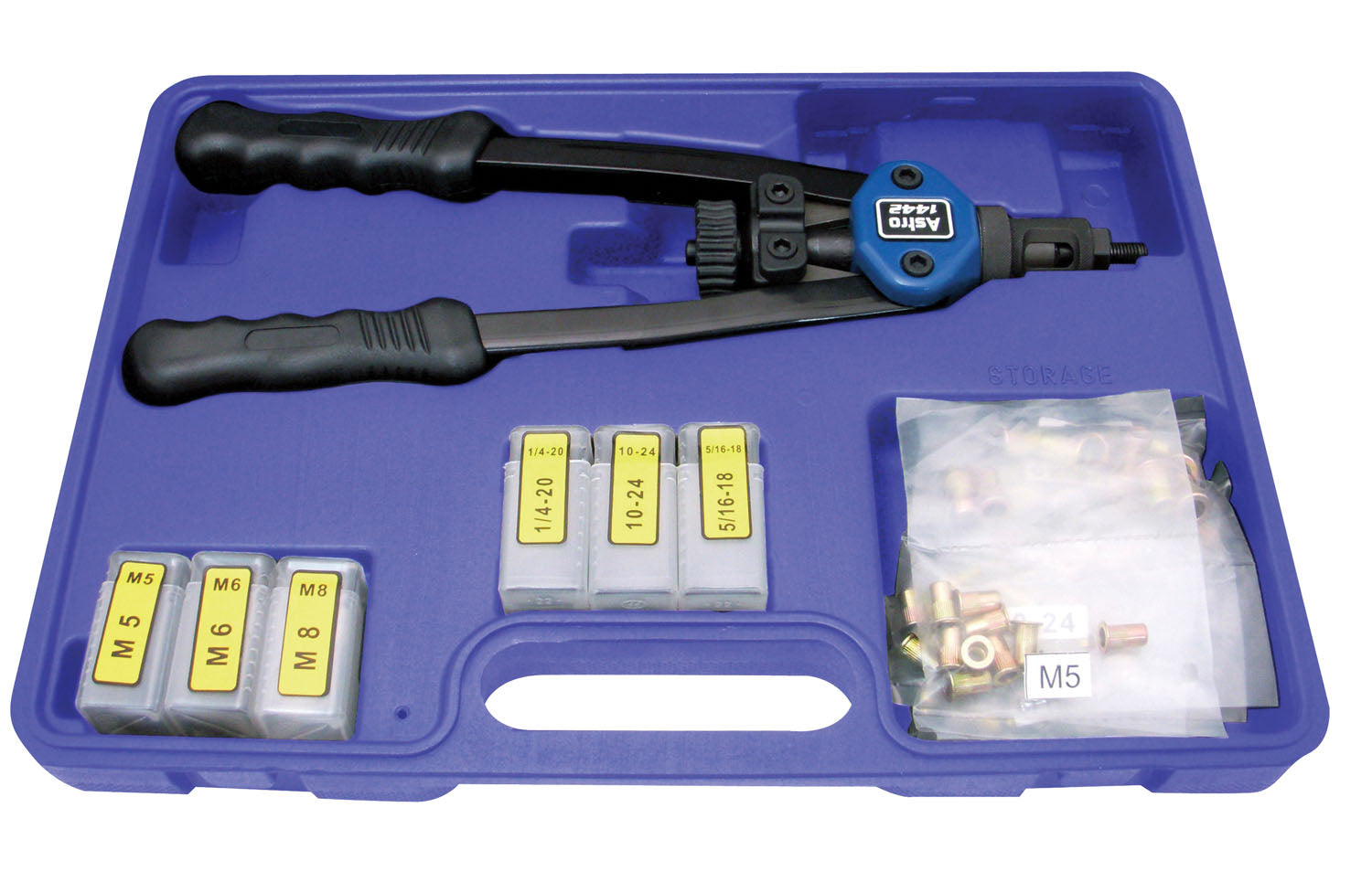 13,, Nut/Thread Setting Hand Riveter Kit With 6 Pc. Sae Mandrel/Nosepiece Sets And Rivet Nut Set