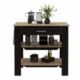 Tuhome Cala Kitchen Island 40, Countertop Table, Two Shelves, One Drawer, Four Legs, Black-Light Oak, For Kitchen Room