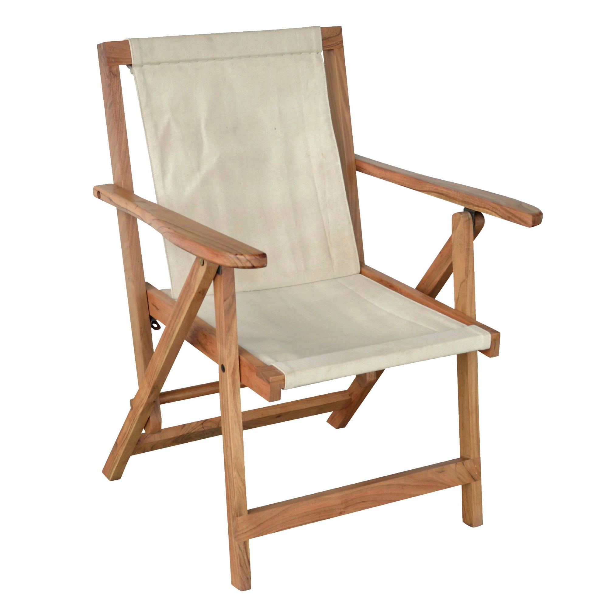 Amerihome Acacia And Canvas Folding Arm Chair