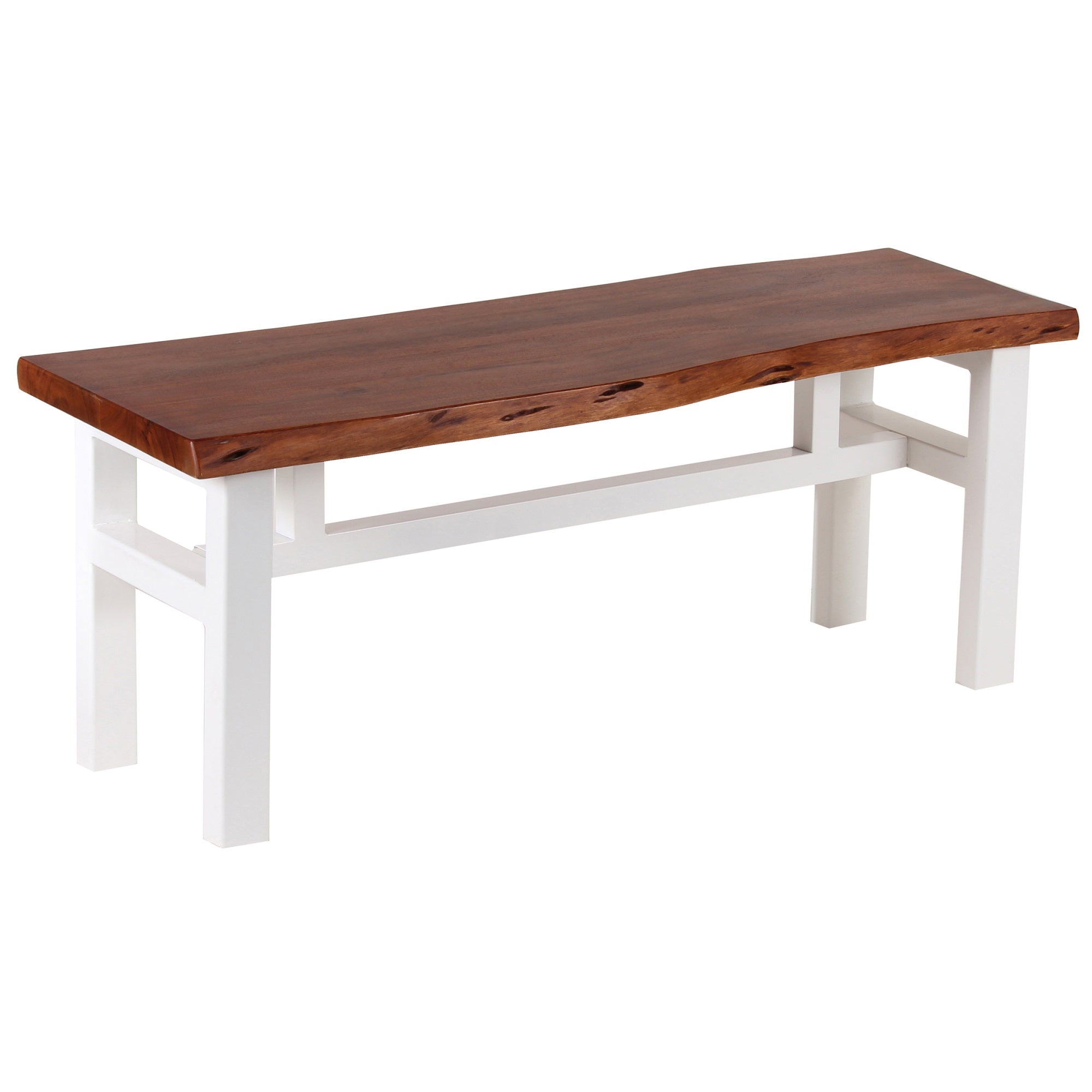 Amerihome Acacia Live Edge 46 Inch Bench - White