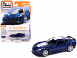 2018 Chevrolet Corvette Grand Sport Admiral Blue with White Stripe Sports Cars Series 1/64 Diecast Model Car by Auto World