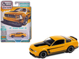 2012 Ford Mustang Boss 302 Yellow Blaze with Black Accents Modern Muscle Series 1/64 Diecast Model Car by Auto World