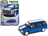 1989 Plymouth Voyager Turbo Van Daytona Blue Metallic with White Stripes and Interior Mighty Minivans Series 1/64 Diecast Mode
