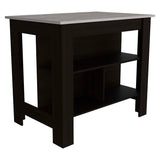 Tuhome Cala Kitchen Island , Four Legs, Three Shelves, Countertop Table, Black/Ibiza Marble, For Kitchen Room