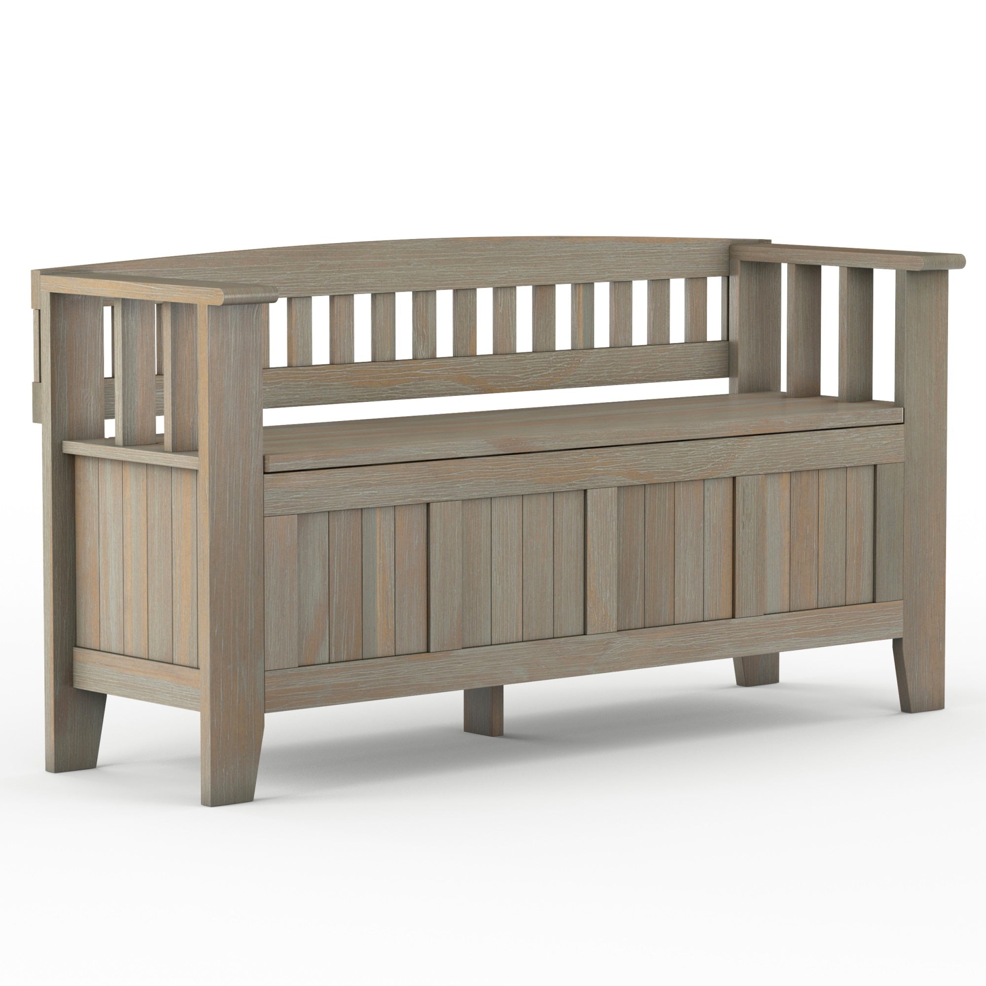 Acadian Solid Wood 48 Inch Wide Transitional Entryway Storage Bench In Distressed Grey