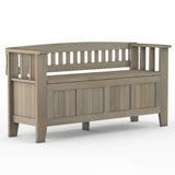 Acadian Solid Wood 48 Inch Wide Transitional Entryway Storage Bench In Distressed Grey