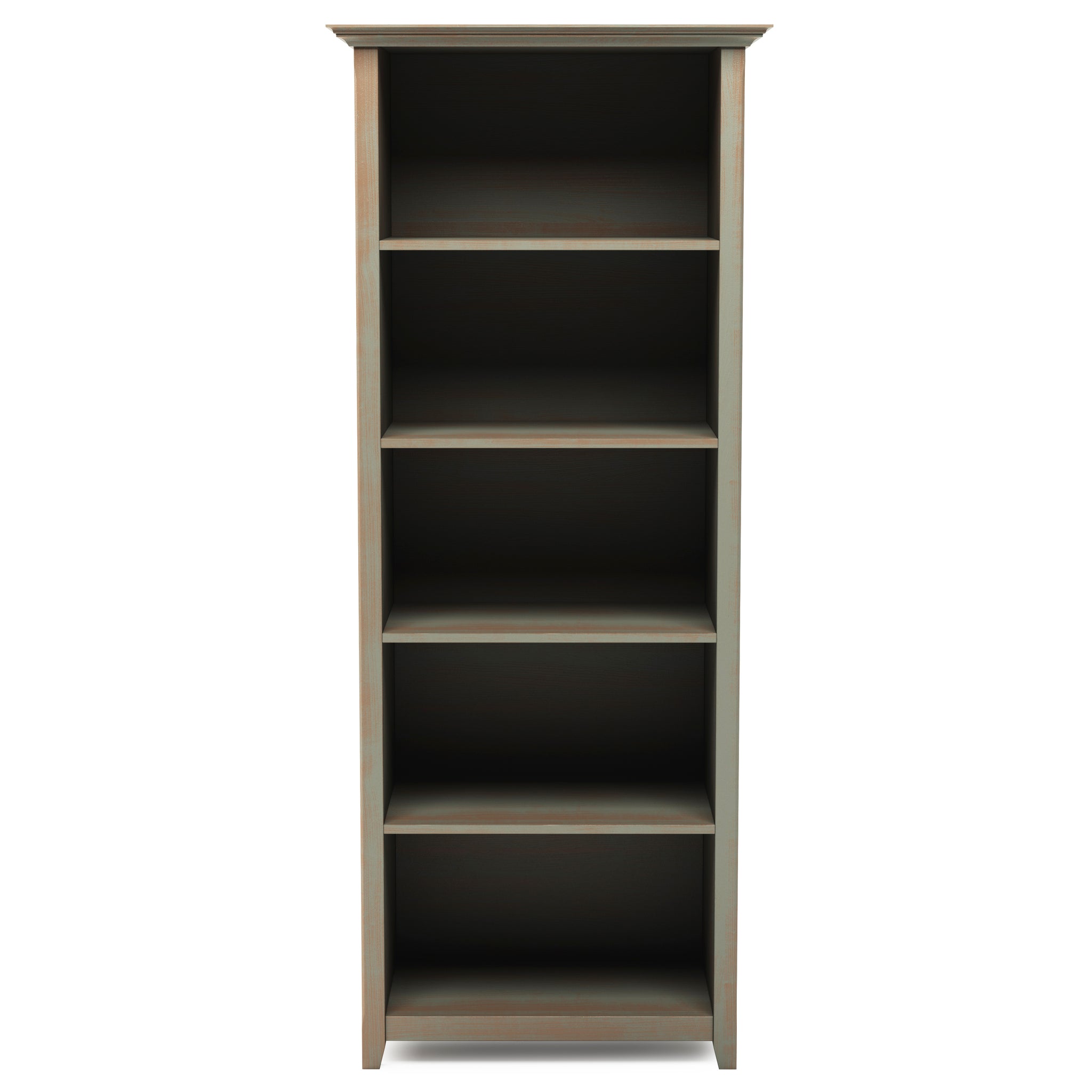 Amherst Solid Wood 5 Shelf Bookcase In Distressed Grey