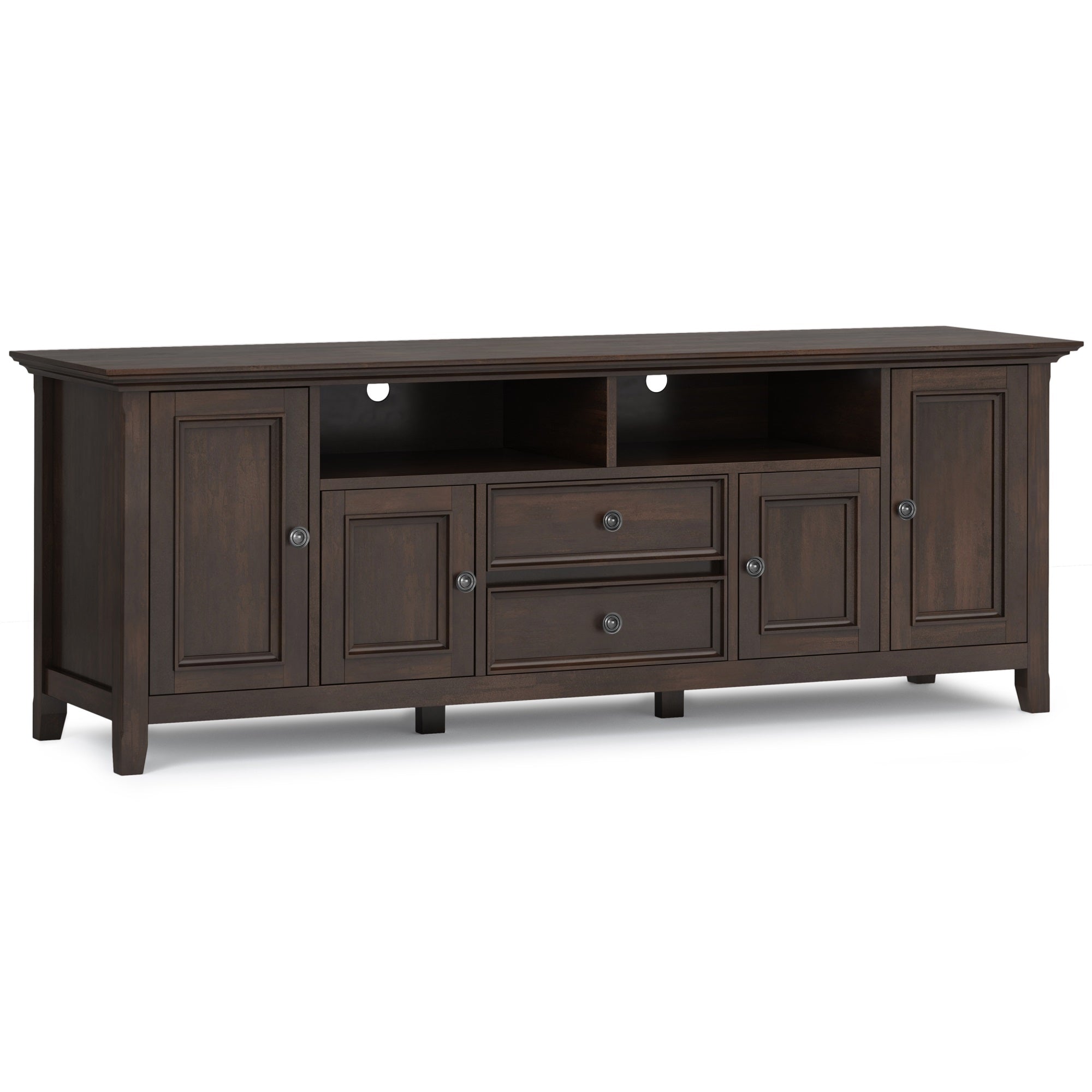 Amherst Solid Wood 72 Inch Wide Tv Media Stand In Brunette Brown For Tvs Up To 80 Inches