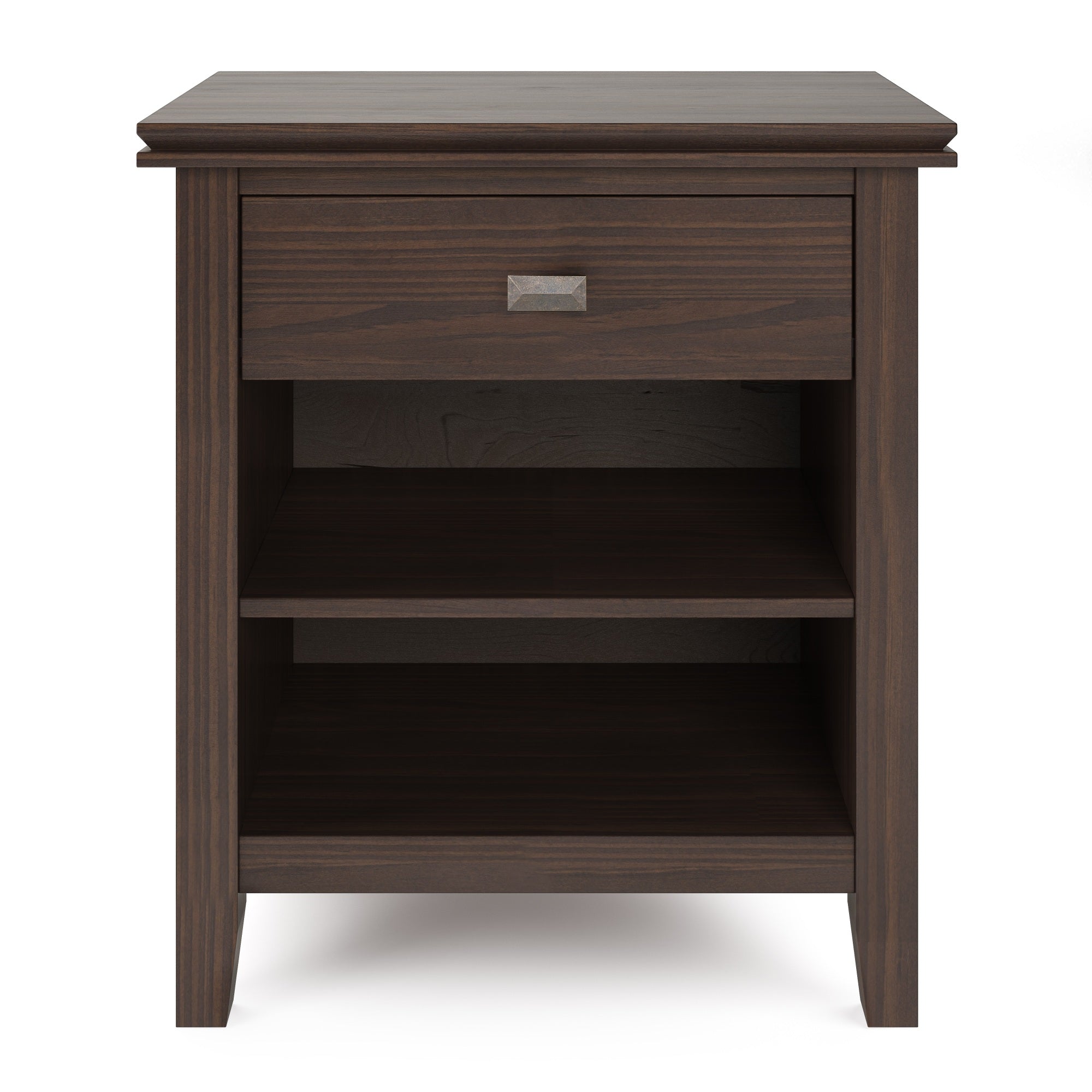 Artisan Solid Wood 24 Inch Wide Transitional Bedside Nightstand Table In Warm Walnut Brown