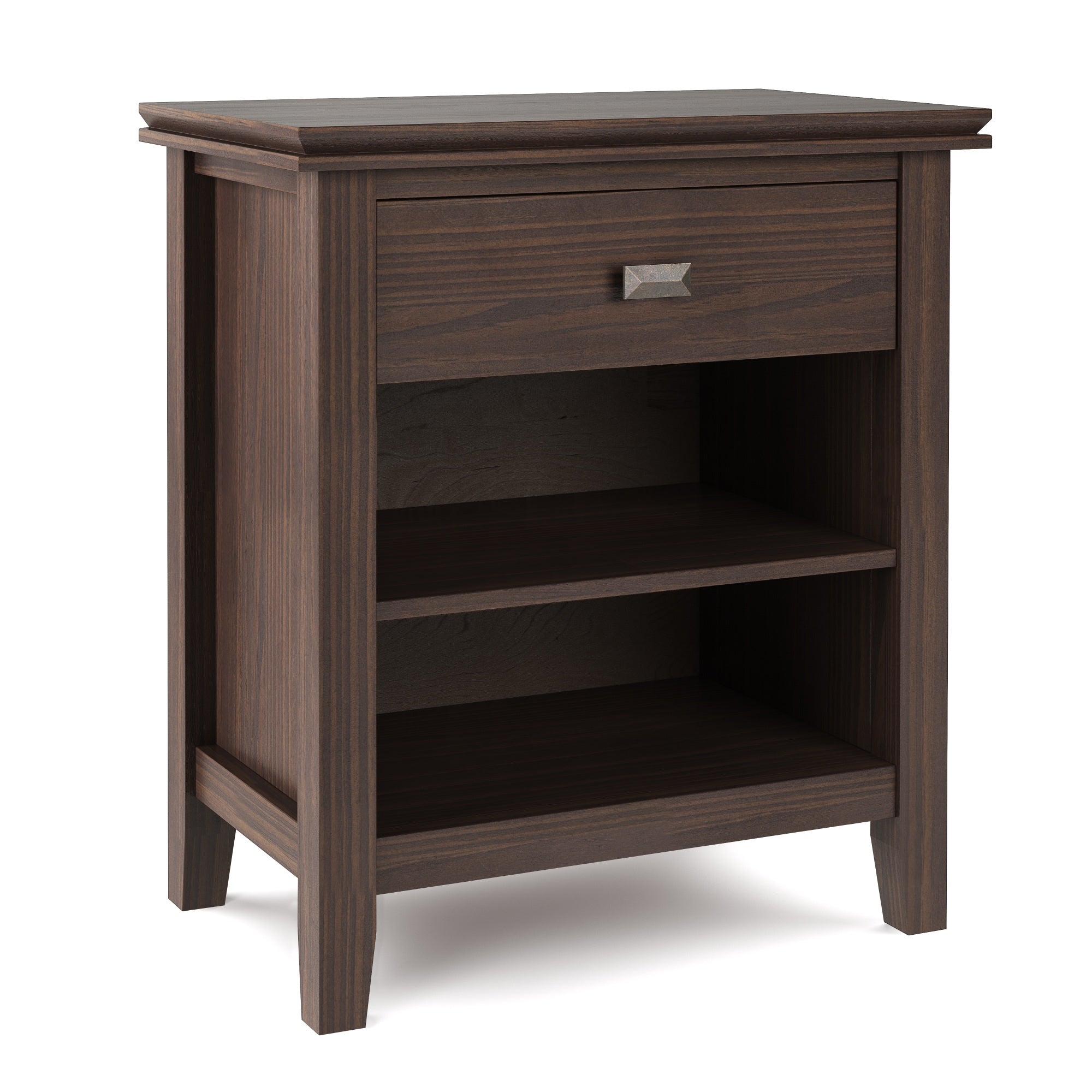 Artisan Solid Wood 24 Inch Wide Transitional Bedside Nightstand Table In Warm Walnut Brown