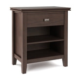 Artisan Solid Wood 24 Inch Wide Transitional Bedside Nightstand Table In Warm Walnut Brown