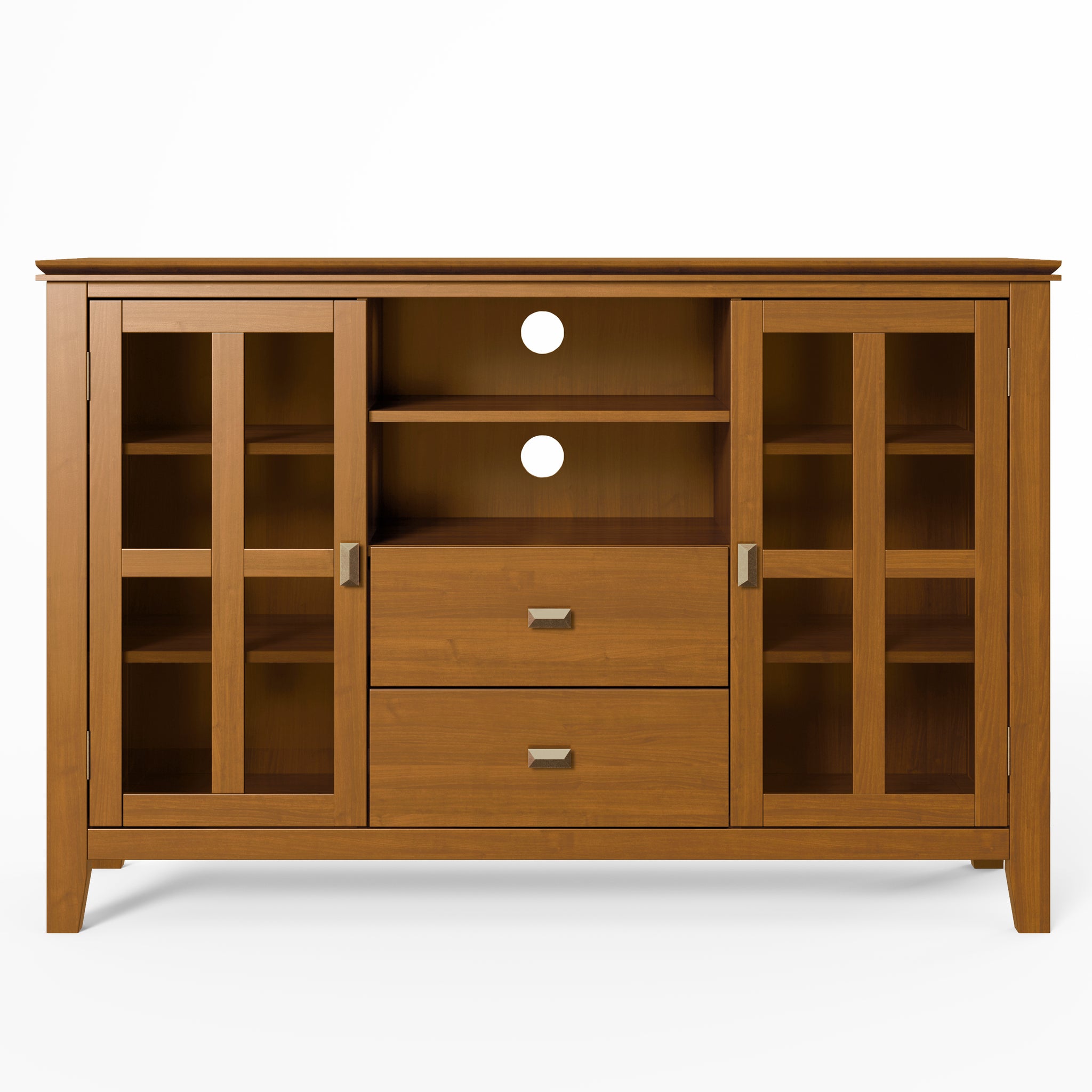 Artisan Solid Wood 53 Inch Wide Transitional Tv Media Stand In Honey Brown For Tvs Up To 60 Inches