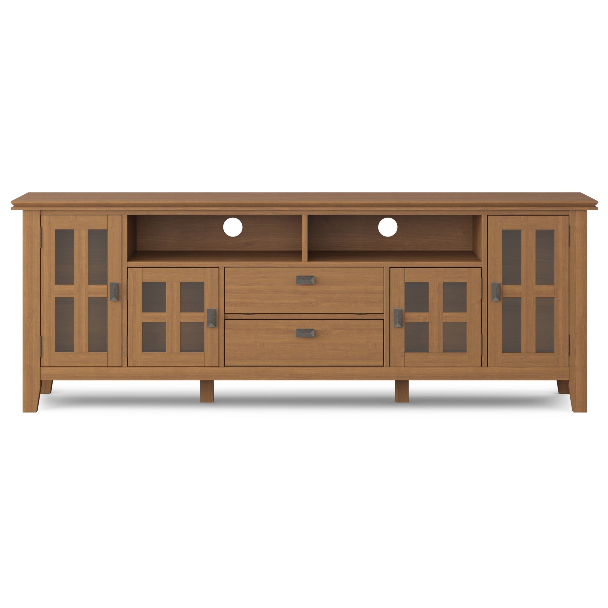 Artisan Solid Wood 72 Inch Wide Transitional Tv Media Stand In Honey Brown For Tvs Up To 80 Inches