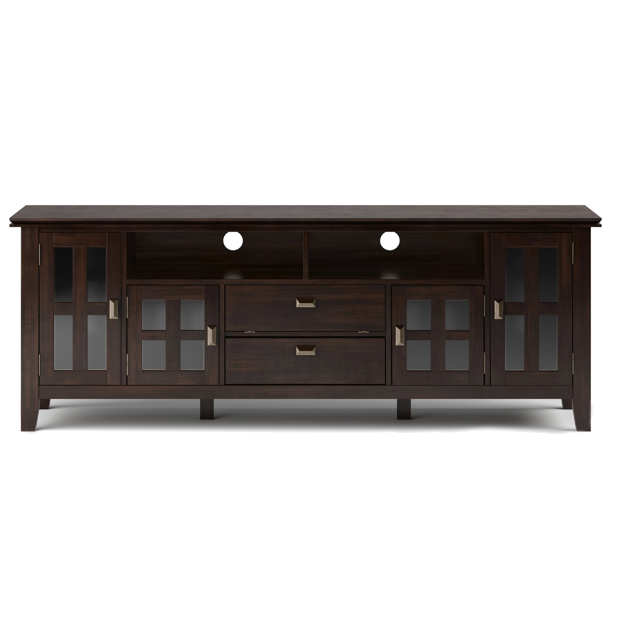 Artisan Solid Wood 72 Inch Tv Media Stand In Tobacco Brown For Tvs Up To 80 Inches