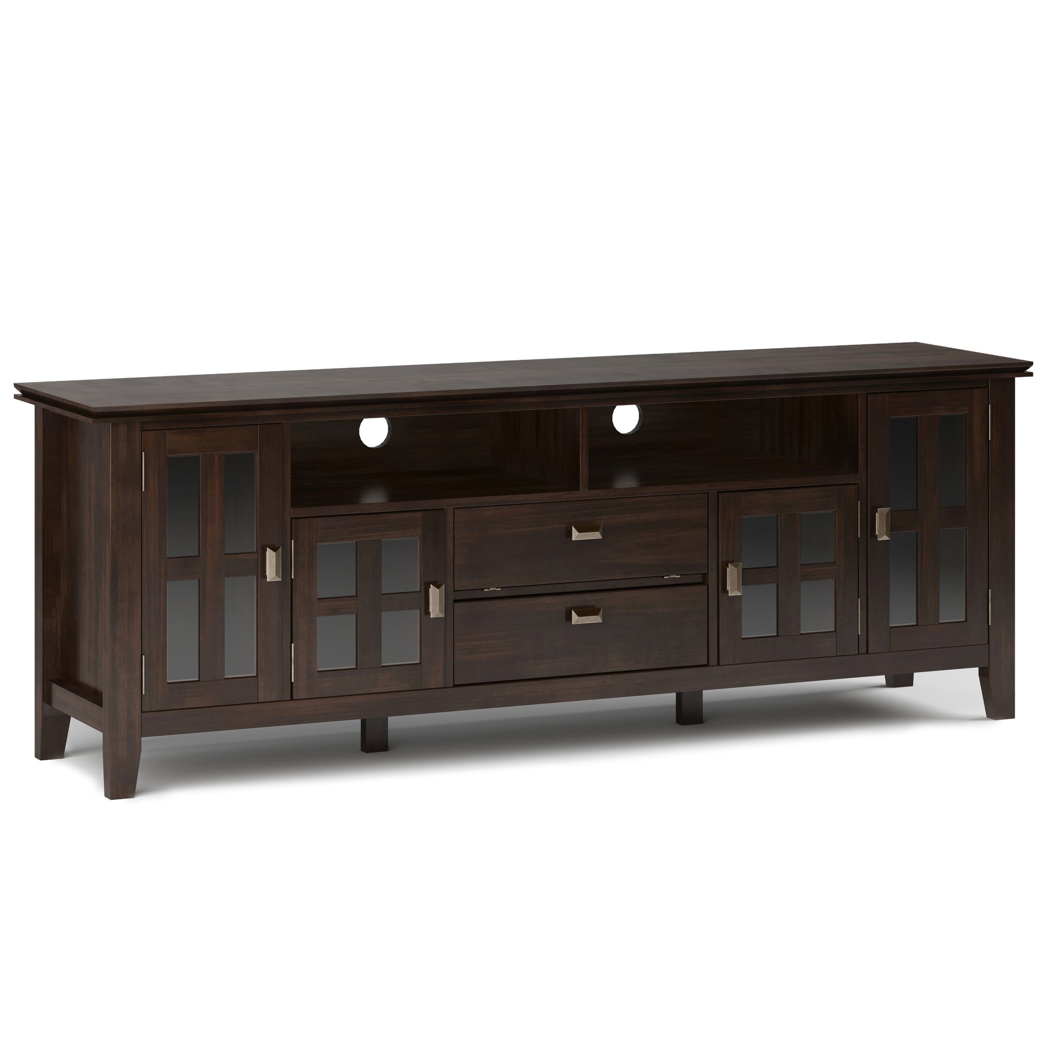 Artisan Solid Wood 72 Inch Tv Media Stand In Tobacco Brown For Tvs Up To 80 Inches