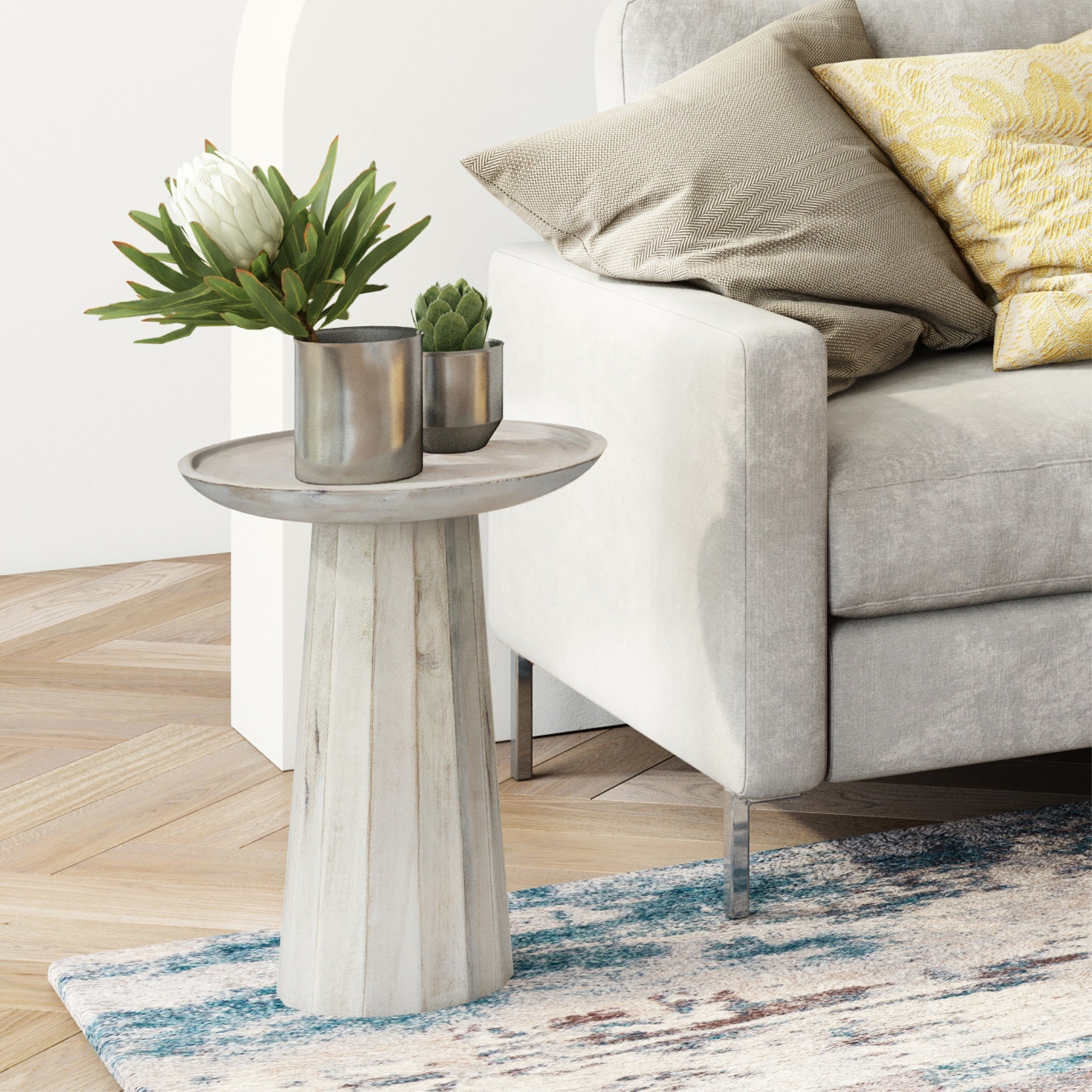 Dayton Solid Mango Wood Wooden Accent Table In White Wash
