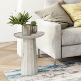 Dayton Solid Mango Wood Wooden Accent Table In White Wash