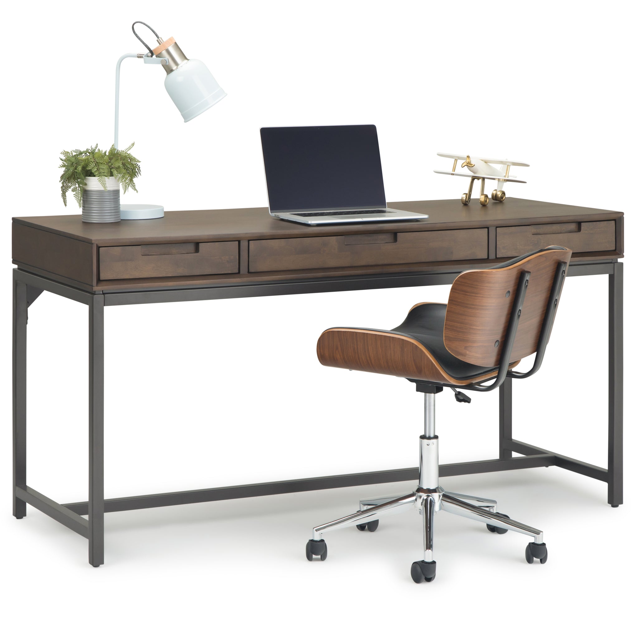 Banting Solid Hardwood Industrial 60 Inch Wide Desk In Walnut Brown