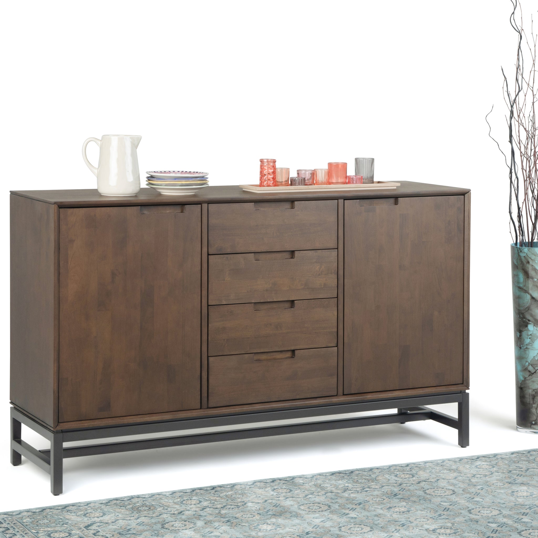 Banting Solid Hardwood And Metal 60 Inchwiderectangle Industrial Sideboard With Centre Drawers In Walnut Brown
