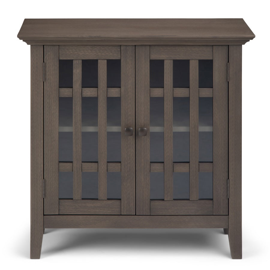 Bedford Solid Wood 32 Inch Wide Transitional Low Storage Media Cabinet In Farmhouse Grey