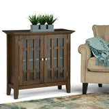 Bedford Solid Wood 32 Inch Wide Transitional Low Storage Media Cabinet In Rustic Natural Aged Brown