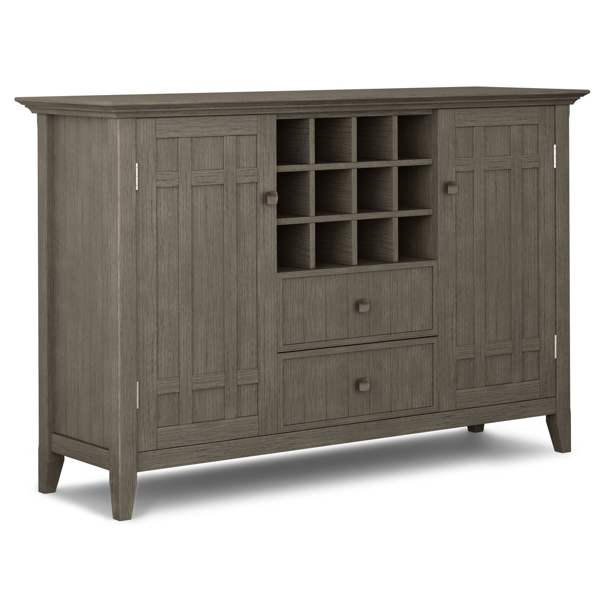 Bedford Solid Wood 54 Inch Wide Transitional Sideboard Buffet And Wine Rack In Farmhouse Grey