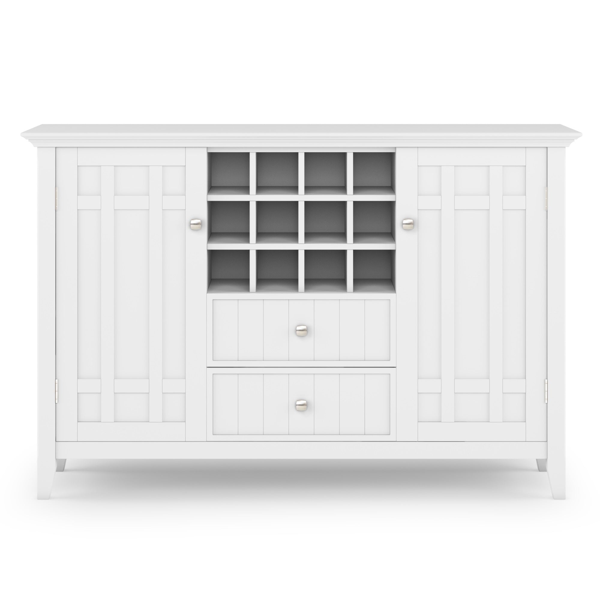 Bedford Solid Wood 54 Inch Wide Transitional Sideboard Buffet And Wine Rack In White