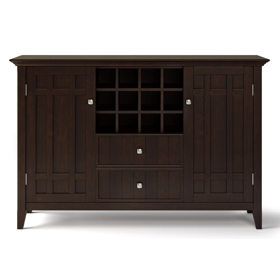 Bedford Solid Wood 54 Inch Wide Transitional Sideboard Buffet And Wine Rack In Dark Chestnut Brown